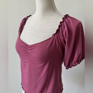 American Eagle Soft Puffy Sleeve Dark Mauve Sexy Top- M